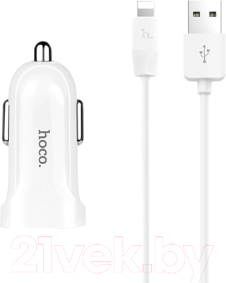 Зарядное устройство автомобильное Hoco Z2 + кабель AM-8pin Lightning / 6957531067771 - фото