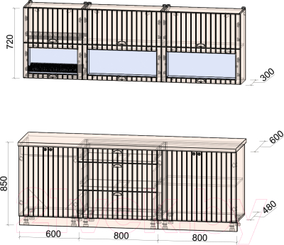 Кухонный гарнитур Интерлиния Берес 2.2Б (дуб королевский/бискайская сосна)