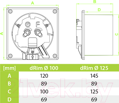 Вентилятор накладной AirRoxy dRim 100TS-C164