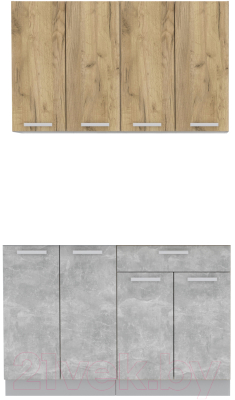 Кухонный гарнитур Интерлиния Мила Лайт 1.2 без столешницы (дуб золотой/бетон) - фото