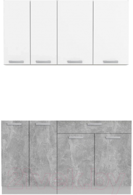 Кухонный гарнитур Интерлиния Мила Лайт 1.4-60 без столешницы (белый платинум/бетон) - фото