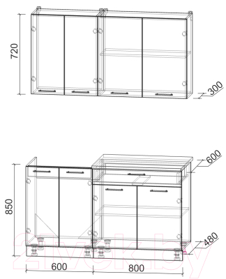 Кухонный гарнитур Интерлиния Мила Лайт 1.4-60 без столешницы (белый платинум/бетон)