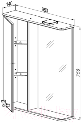 Шкаф с зеркалом для ванной СанитаМебель Джаст 12.650 (левый)