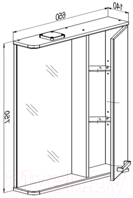 Шкаф с зеркалом для ванной СанитаМебель Джаст 12.650 (правый)
