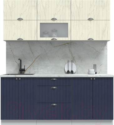 Кухонный гарнитур Интерлиния Берес 1.9Б (дуб снежный/дуб королевский/серый каспий) - фото