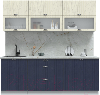 Кухонный гарнитур Интерлиния Берес 2.2Б (дуб снежный/дуб королевский/серый каспий) - фото