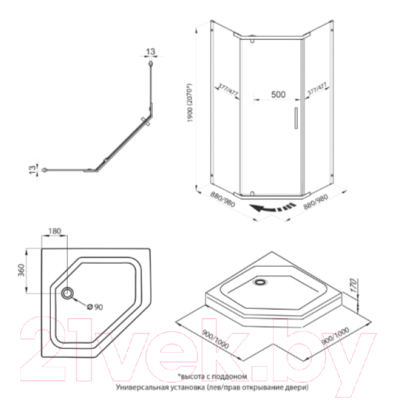 Душевой уголок Triton Дека 90x90 (хром, без поддона)