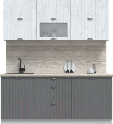 Кухонный гарнитур Интерлиния Берес 1.9Б (дуб полярный/дуб серый/травертин серый) - фото