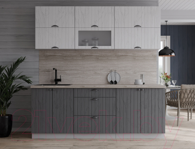 Кухонный гарнитур Интерлиния Берес 1.9Б (дуб полярный/дуб серый/травертин серый)