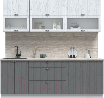 Кухонный гарнитур Интерлиния Берес 2.2Б (дуб полярный/дуб серый/травертин серый) - фото