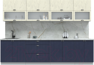 Кухонный гарнитур Интерлиния Берес 3.0Б (дуб снежный/дуб королевский/серый каспий) - фото