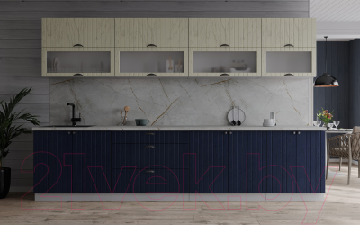 Кухонный гарнитур Интерлиния Берес 3.0Б (дуб снежный/дуб королевский/серый каспий)