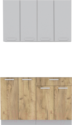 Кухонный гарнитур Интерлиния Мила Лайт 1.2 без столешницы (серебристый/дуб золотой) - фото