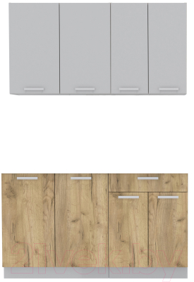 Кухонный гарнитур Интерлиния Мила Лайт 1.4 без столешницы (серебристый/дуб золотой) - фото