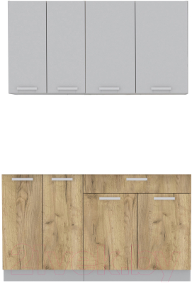 Кухонный гарнитур Интерлиния Мила Лайт 1.4-60 без столешницы (серебристый/дуб золотой) - фото
