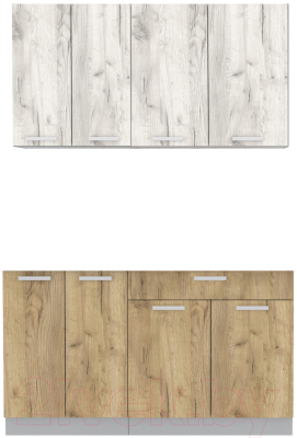 Кухонный гарнитур Интерлиния Мила Лайт 1.4-60 без столешницы (дуб белый/дуб золотой) - фото