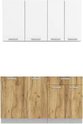 Кухонный гарнитур Интерлиния Мила Лайт 1.4 без столешницы (белый платинум/дуб золотой) - фото