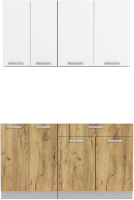 Кухонный гарнитур Интерлиния Мила Лайт 1.4-60 без столешницы (белый платинум/дуб золотой) - фото