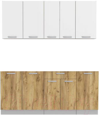 Кухонный гарнитур Интерлиния Мила Лайт 1.8 без столешницы (белый платинум/дуб золотой) - фото