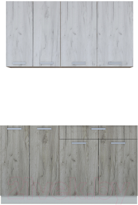 Кухонный гарнитур Интерлиния Мила Лайт 1.4-60 без столешницы (дуб белый/дуб серый) - фото