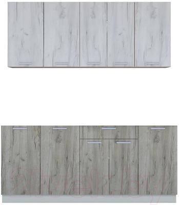 Кухонный гарнитур Интерлиния Мила Лайт 1.8 без столешницы (дуб белый/дуб серый) - фото