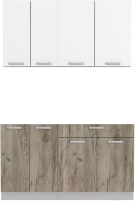 Кухонный гарнитур Интерлиния Мила Лайт 1.4-60 без столешницы (белый платинум/дуб серый) - фото