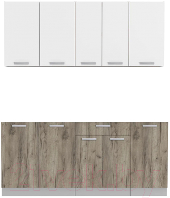 Кухонный гарнитур Интерлиния Мила Лайт 1.8 без столешницы (белый платинум/дуб серый) - фото