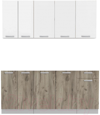 Кухонный гарнитур Интерлиния Мила Лайт 1.8-60 без столешницы (белый платинум/дуб серый) - фото