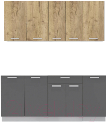 Кухонный гарнитур Интерлиния Мила Лайт 1.8 без столешницы (дуб золотой/антрацит) - фото