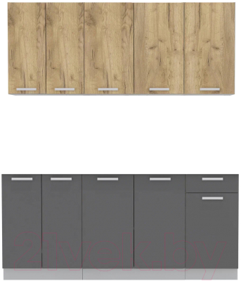 Кухонный гарнитур Интерлиния Мила Лайт 1.8-60 без столешницы (дуб золотой/антрацит) - фото