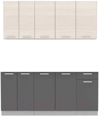 Кухонный гарнитур Интерлиния Мила Лайт 1.8-60 без столешницы (вудлайн кремовый/антрацит) - фото