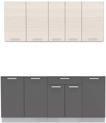 Кухонный гарнитур Интерлиния Мила Лайт 1.8 без столешницы (вудлайн кремовый/антрацит) - фото