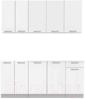 Кухонный гарнитур Интерлиния Мила Лайт 1.8-60 без столешницы (белый платинум) - фото