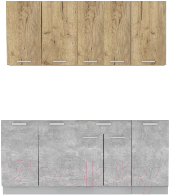 Кухонный гарнитур Интерлиния Мила Лайт 1.8 без столешницы (дуб золотой/бетон) - фото