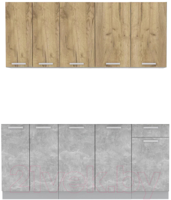 Кухонный гарнитур Интерлиния Мила Лайт 1.8-60 без столешницы (дуб золотой/бетон) - фото