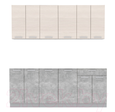 Кухонный гарнитур Интерлиния Мила Лайт 2.0-60 без столешницы (вудлайн кремовый/бетон) - фото