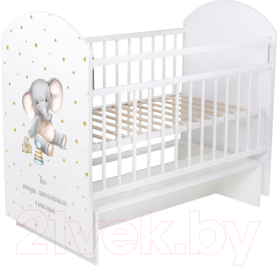 Детская кроватка INDIGO My Sleepy Слоник маятник (белый) - фото