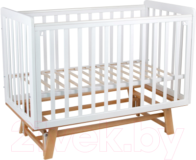 Детская кроватка INDIGO Style на ножках продольный маятник (белый/натуральный) - фото