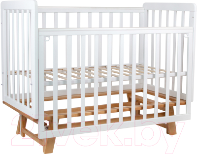 Детская кроватка INDIGO Style на ножках продольный маятник (белый/натуральный)