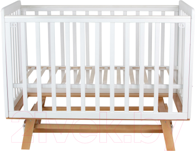 Детская кроватка INDIGO Style на ножках продольный маятник (белый/натуральный)