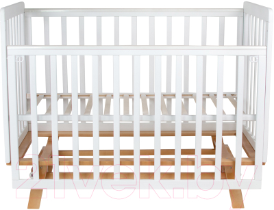 Детская кроватка INDIGO Style на ножках продольный маятник (белый/натуральный)