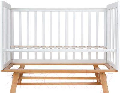 Детская кроватка INDIGO Style на ножках продольный маятник (белый/натуральный)