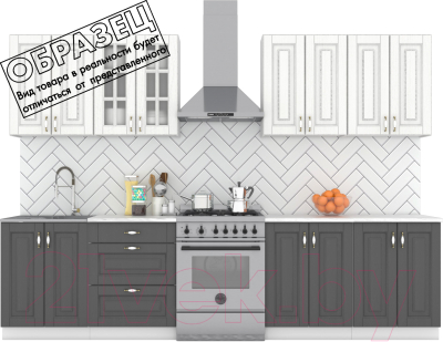 Кухонный гарнитур Интермебель Бостон-8 2.4 (акация белая/акация графит/мрамор лацио белый) - фото