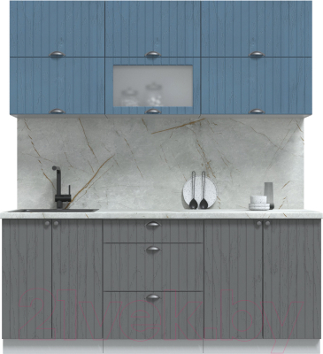 Кухонный гарнитур Интерлиния Берес 1.9Б (дуб лазурный/дуб серый/серый каспий) - фото