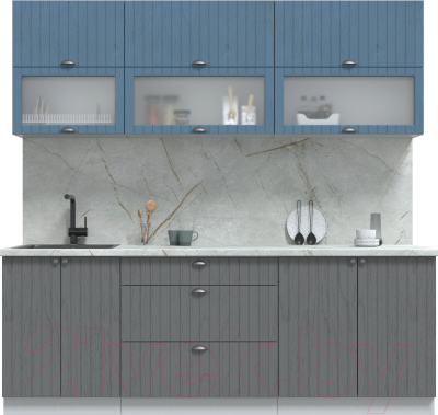 Кухонный гарнитур Интерлиния Берес 2.2Б (дуб лазурный/дуб серый/серый каспий) - фото