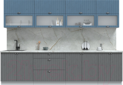 Кухонный гарнитур Интерлиния Берес 3.0Б (дуб лазурный/дуб серый/серый каспий) - фото