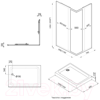 Душевой уголок Triton Вента 100x80 (хром, с поддоном)
