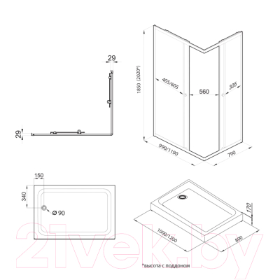 Душевой уголок Triton Вента 120x80 (хром, с поддоном)