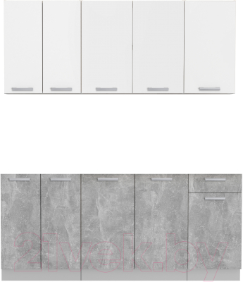 Кухонный гарнитур Интерлиния Мила Лайт 1.8-60 без столешницы (белый платинум/бетон) - фото