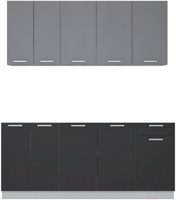 Кухонный гарнитур Интерлиния Мила Лайт 1.8-60 без столешницы (серебристый/антрацит) - фото